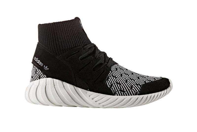 adidas Tubular Doom New Primeknit black white contrast patter white sole black base