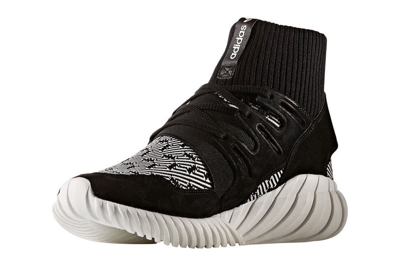 adidas Tubular Doom New Primeknit black white contrast patter white sole black base