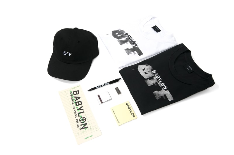Babylon LA x OFF WHITE "I Quit" Collaboration black white t-shirts hat pin stickers pens notepad pop-up tokyo