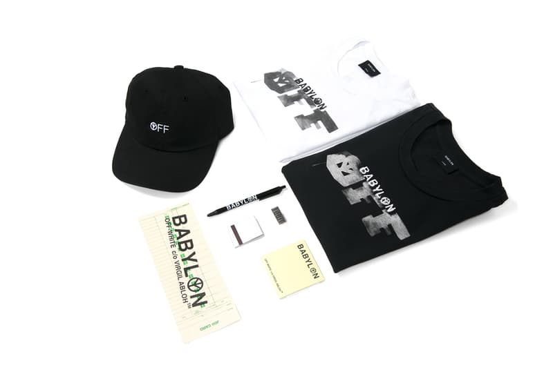 Babylon LA x OFF WHITE "I Quit" Collaboration black white t-shirts hat pin stickers pens notepad pop-up tokyo