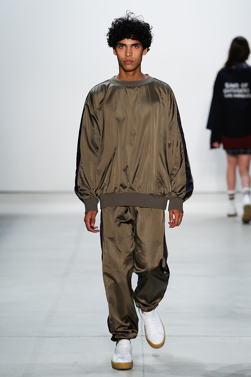 Band of Outsiders Return for 2017 Spring/Summer Runway Show New York Fashion week Scott Sternberg Los Angeles collegiate silhouettes camel, grey, burgundy, green, peach, olive, and baby blue