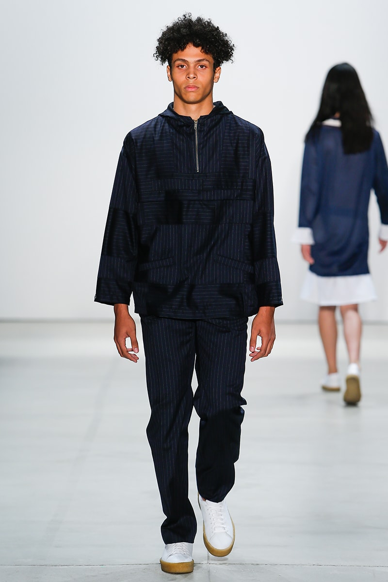 Band of Outsiders Return for 2017 Spring/Summer Runway Show New York Fashion week Scott Sternberg Los Angeles collegiate silhouettes camel, grey, burgundy, green, peach, olive, and baby blue