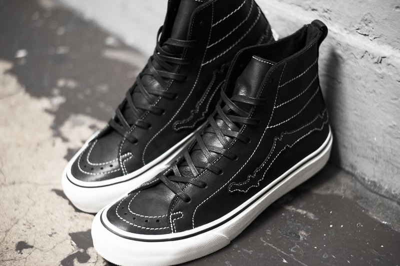 Blends x Vault by Vans Sk8 Hi Decon LX Bones black white stitching white midsole leather Jazz Stripe