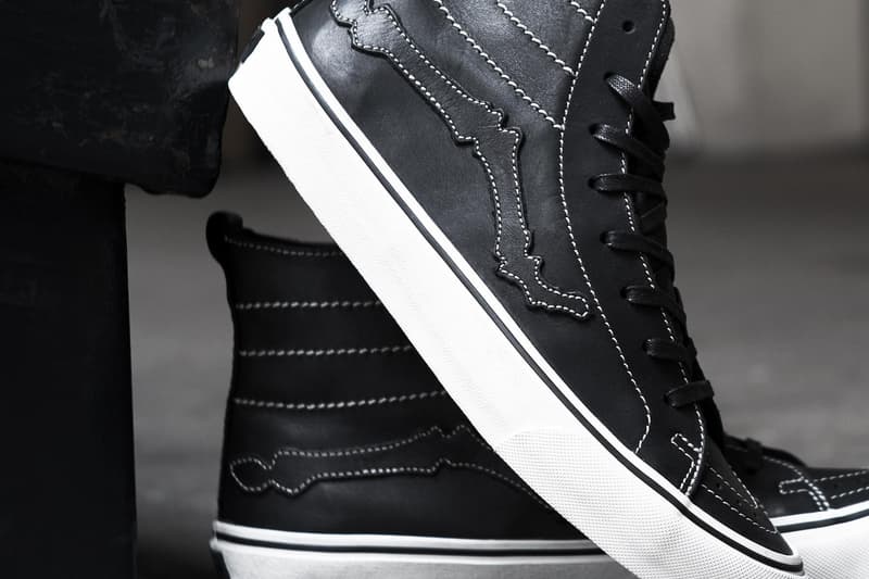 Blends x Vault by Vans Sk8 Hi Decon LX Bones black white stitching white midsole leather Jazz Stripe