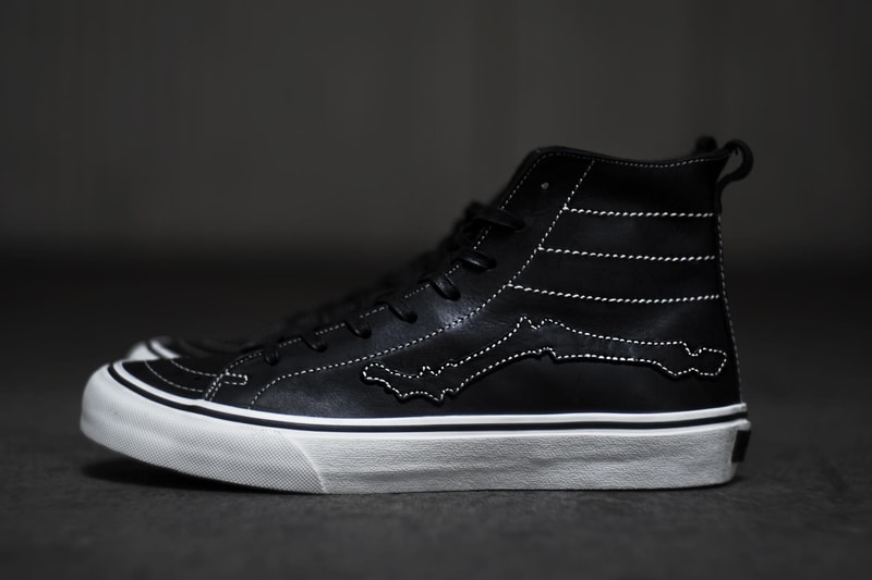Blends x Vault by Vans Sk8 Hi Decon LX Bones black white stitching white midsole leather Jazz Stripe