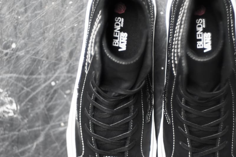 Blends x Vault by Vans Sk8 Hi Decon LX Bones black white stitching white midsole leather Jazz Stripe