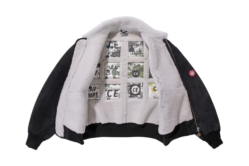 C.E Sheepskin Bomber Jacket black white red patch