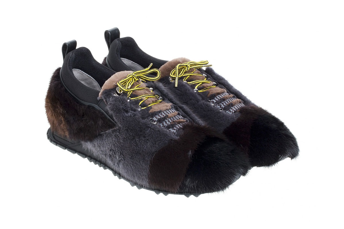Fendi Fur Sneakers 2016 FW grey black yellow laces