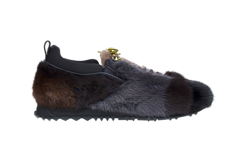Fendi Fur Sneakers 2016 FW grey black yellow laces