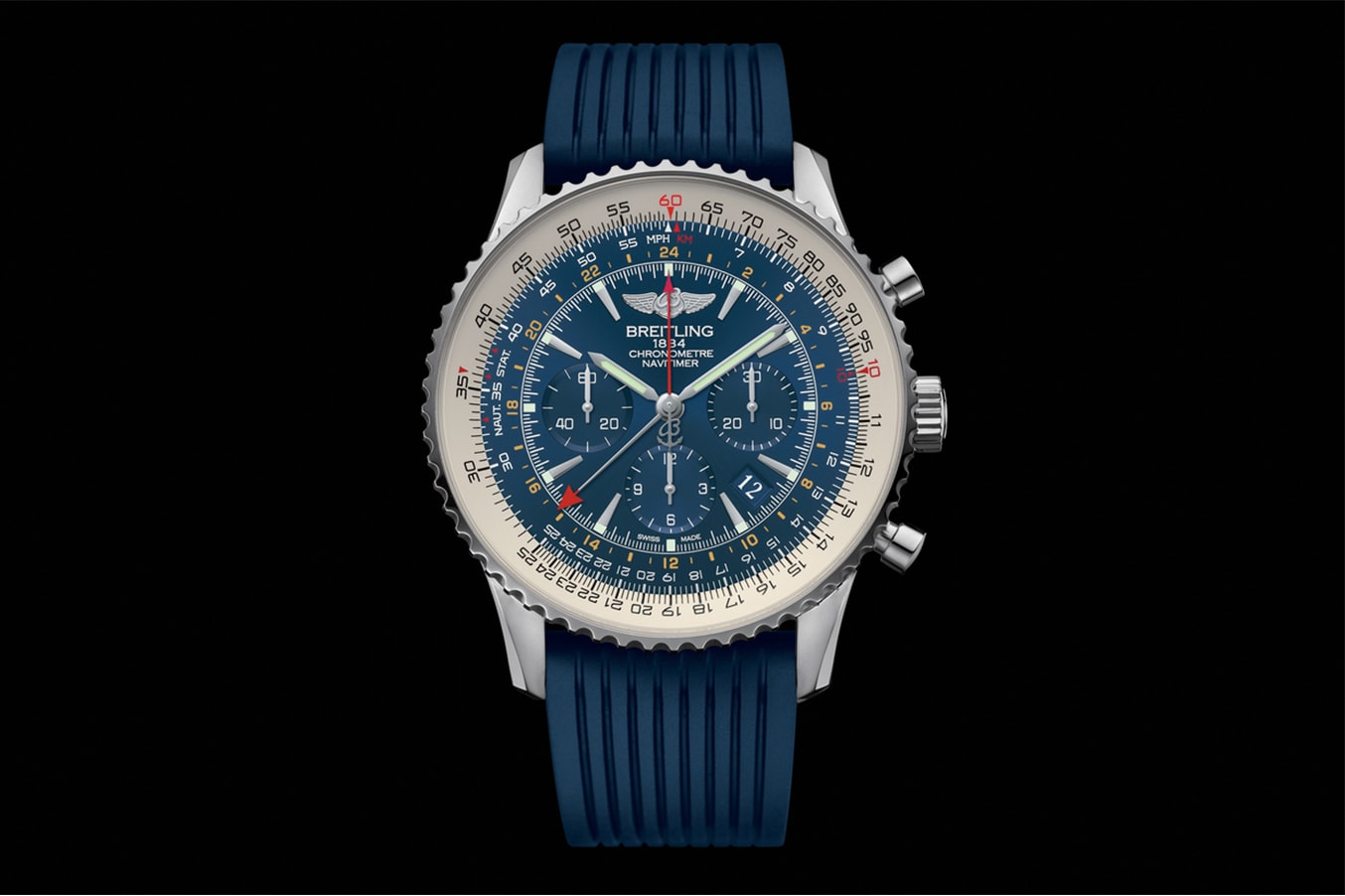Introducing the Limited Edition Breitling Navitimer GMT Aurora Blue 1,000 pieces rubber band