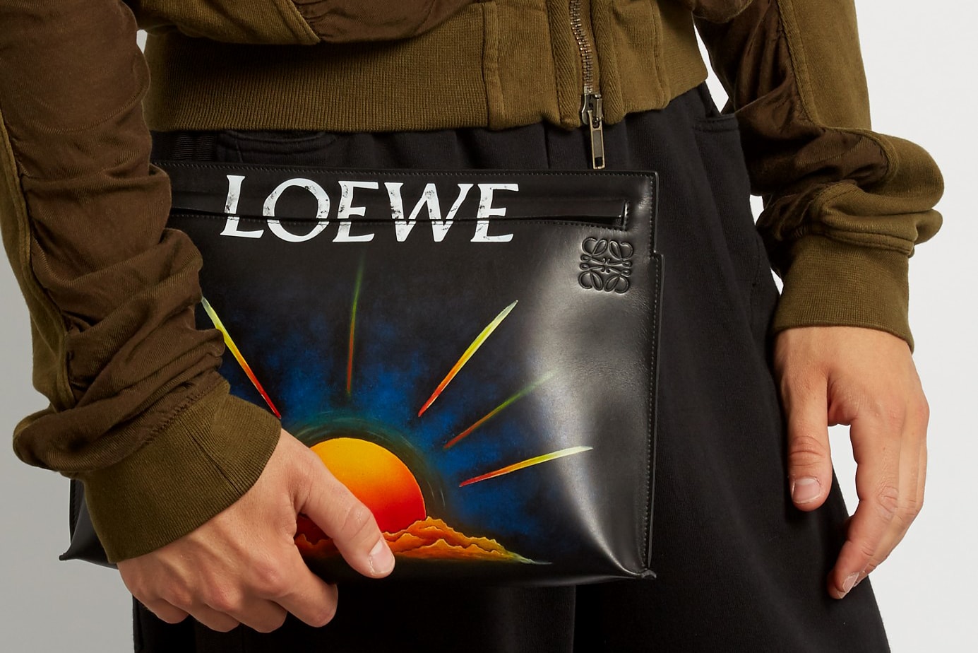 Loewe hand painted Leather Pouches orange green brown pink