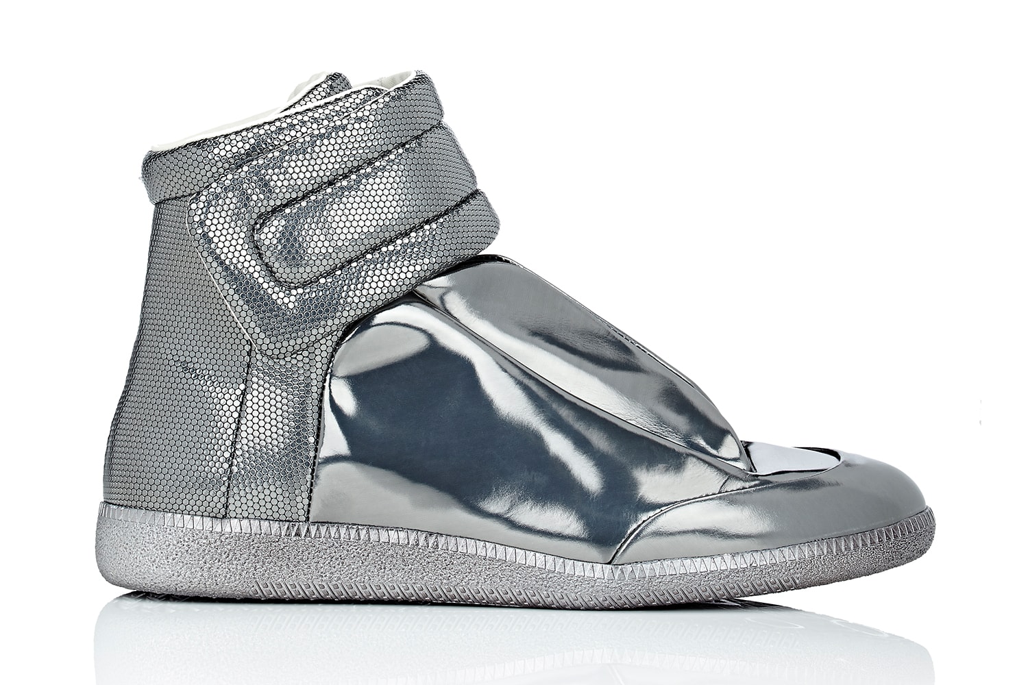 Maison Margiela Barneys Future Ankle Strap High Top Sneakers silver metallic
