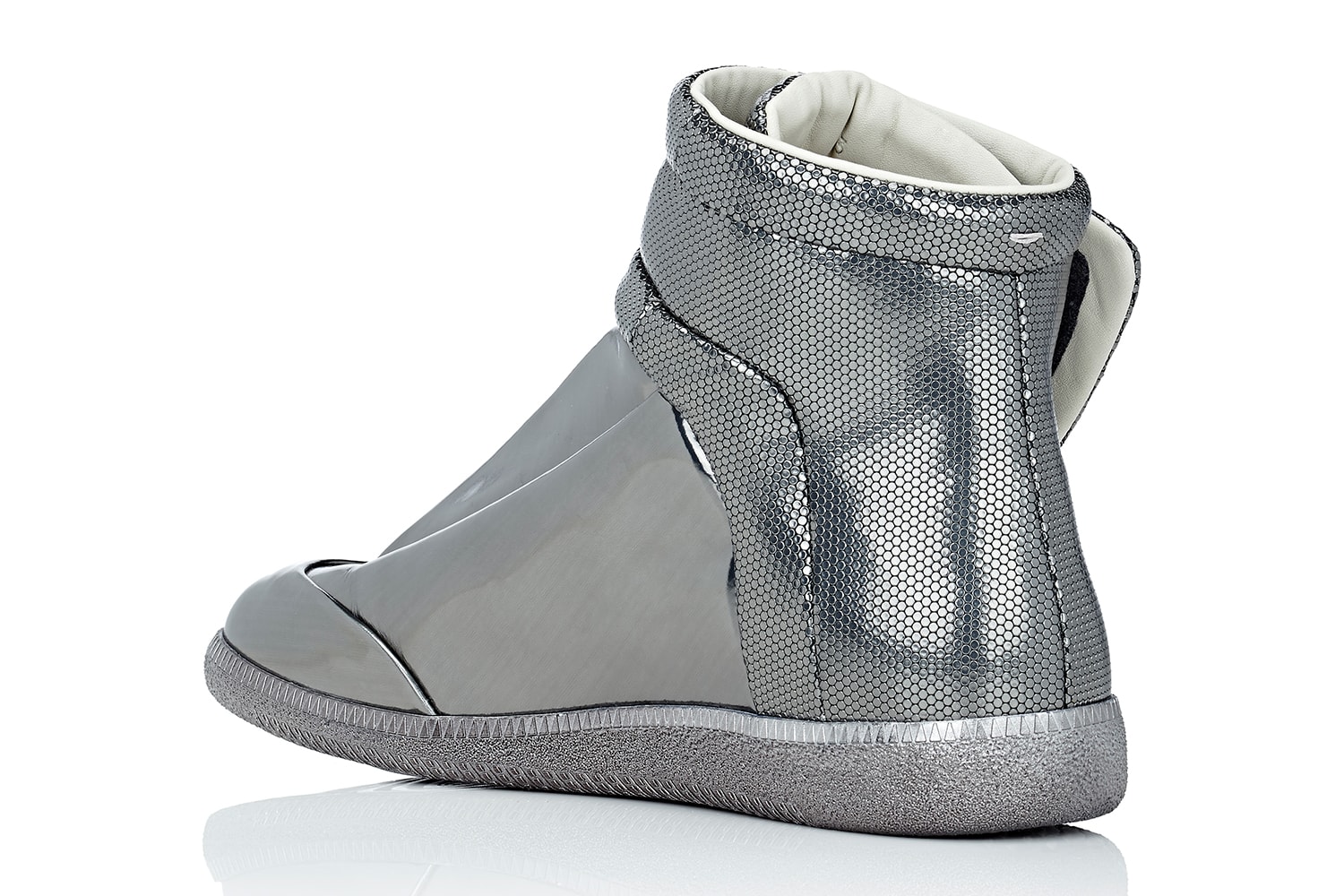 Maison Margiela Barneys Future Ankle Strap High Top Sneakers silver metallic