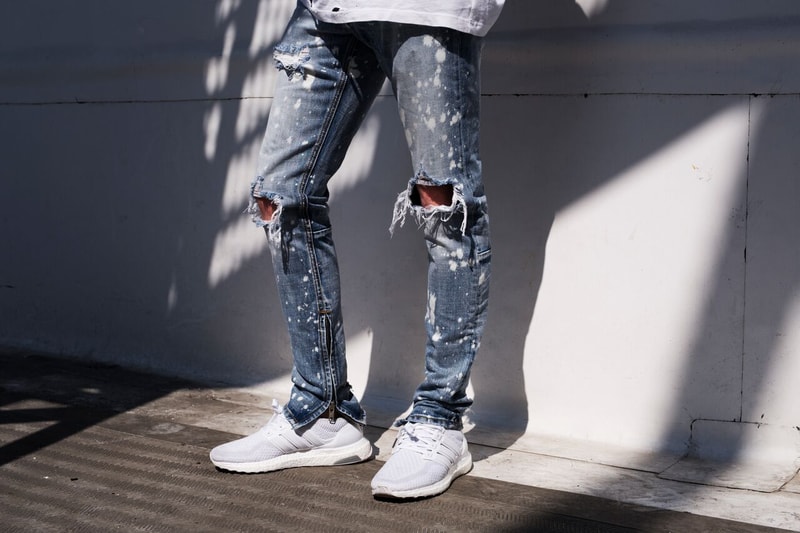mnml destroyed bleached ankle zip jeans