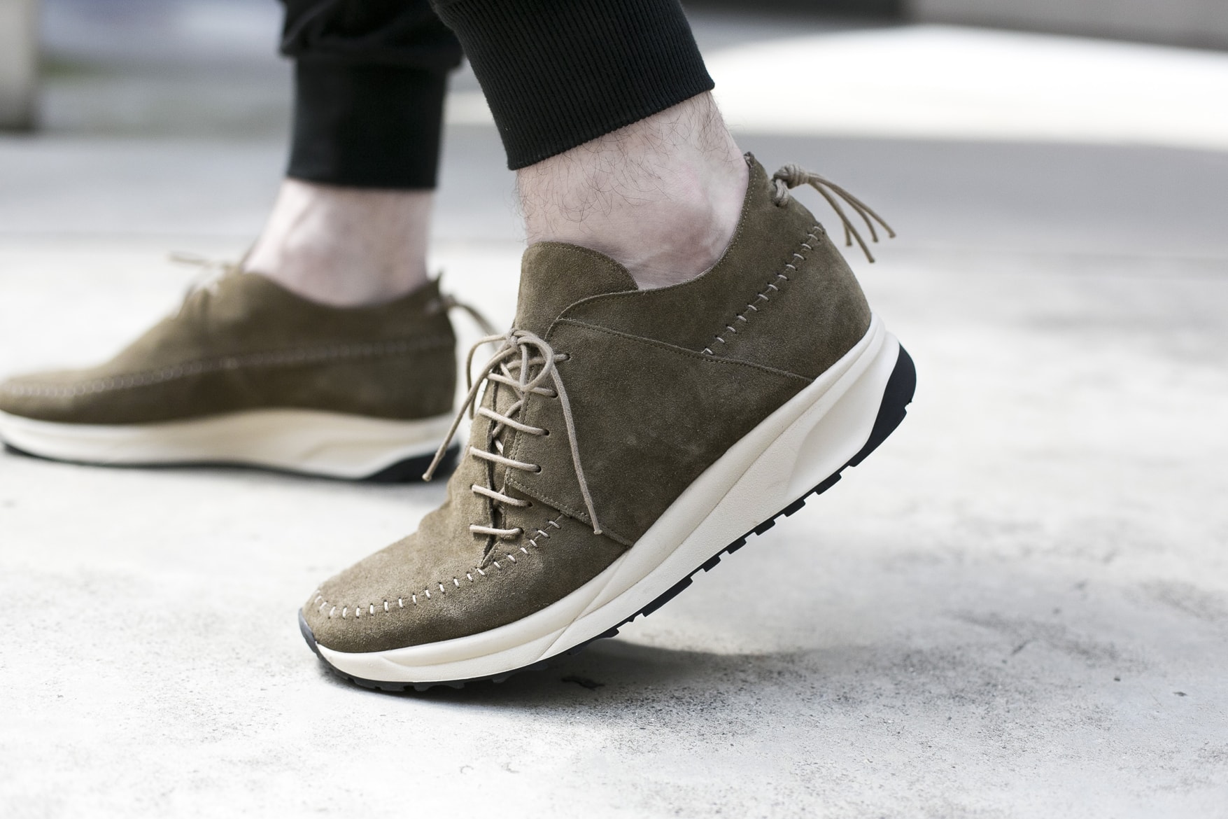 NDG Native Runs 2016 Footwear Collection olive brown sand suede moccasin hand stitched