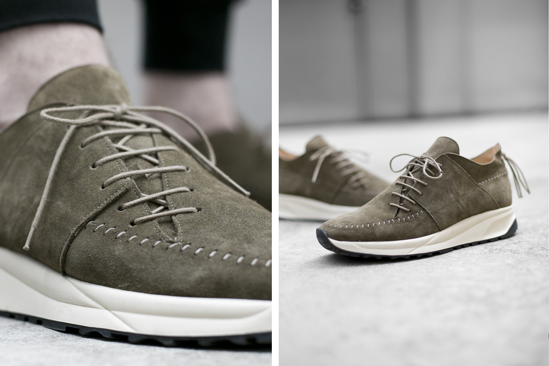NDG Native Runs 2016 Footwear Collection olive brown sand suede moccasin hand stitched