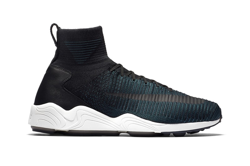 Nike Mercurial Flyknit IX Seaweed tonal teal Nike Zoom Spiridon white midsole black swoosh