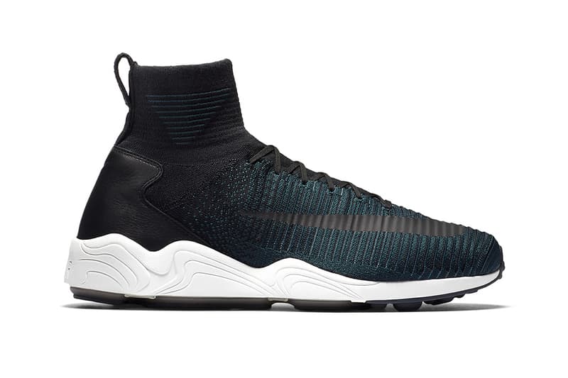Nike Mercurial Flyknit IX Seaweed tonal teal Nike Zoom Spiridon white midsole black swoosh