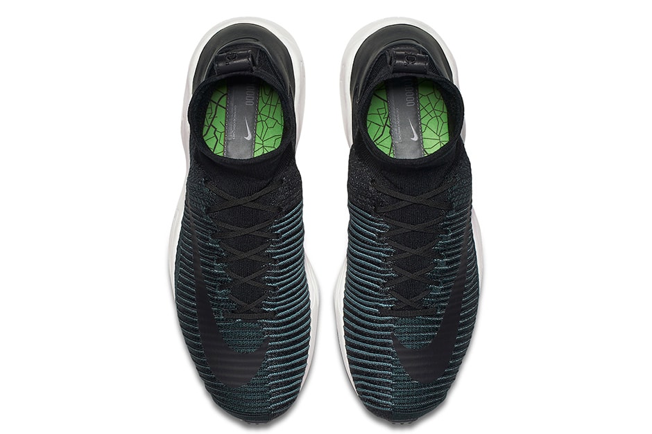 Nike Mercurial Flyknit IX Seaweed tonal teal Nike Zoom Spiridon white midsole black swoosh
