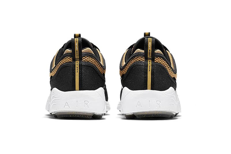 The Nike Zoom Spiridon "Metallic Gold" Receives a Release Date  metallic gold Nike Swoosh white midsole black nikelab