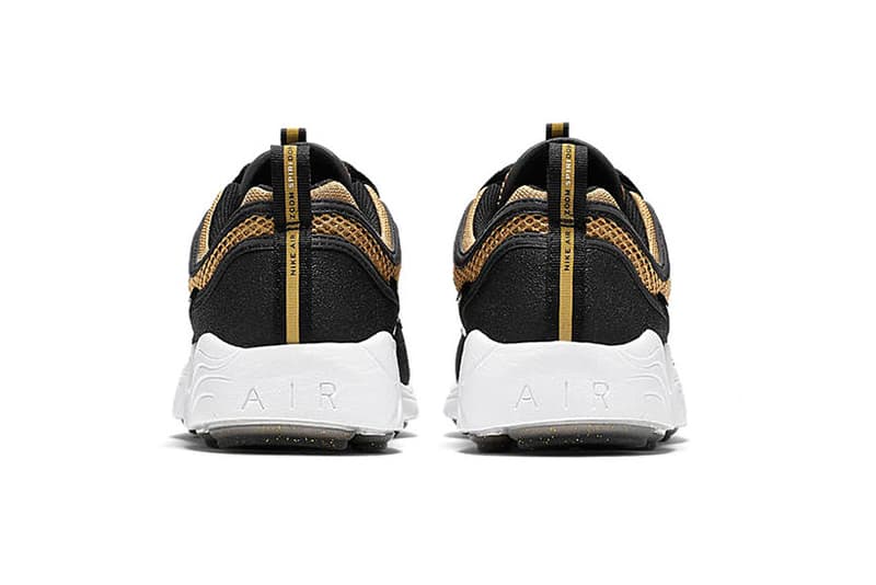 The Nike Zoom Spiridon "Metallic Gold" Receives a Release Date metallic gold Nike Swoosh white midsole black nikelab