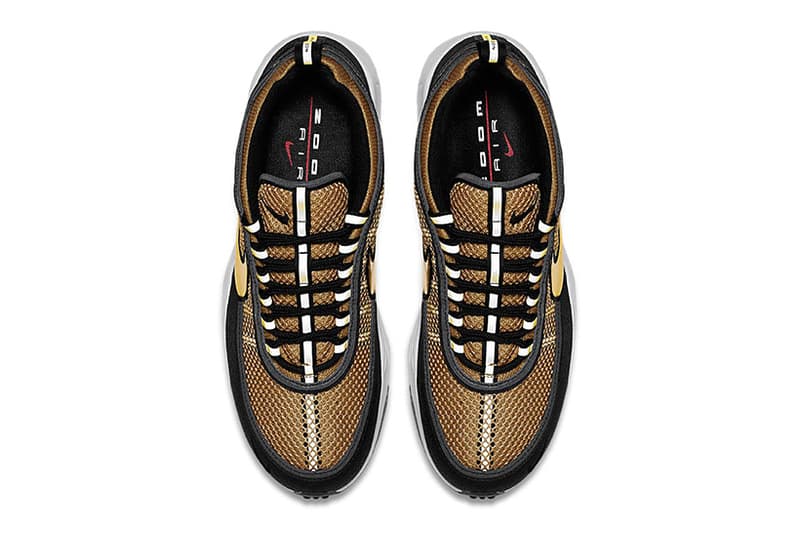 The Nike Zoom Spiridon "Metallic Gold" Receives a Release Date metallic gold Nike Swoosh white midsole black nikelab