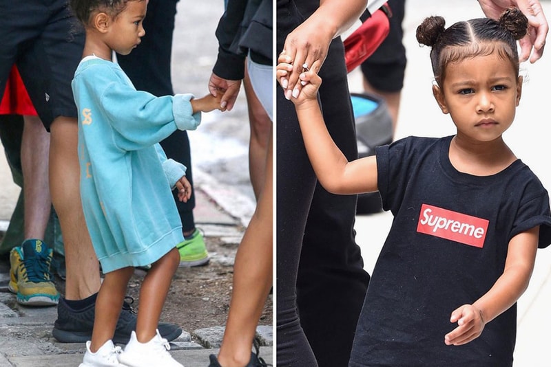 North West Unreleased Yeezy Boost and Supreme box logo white nyfw