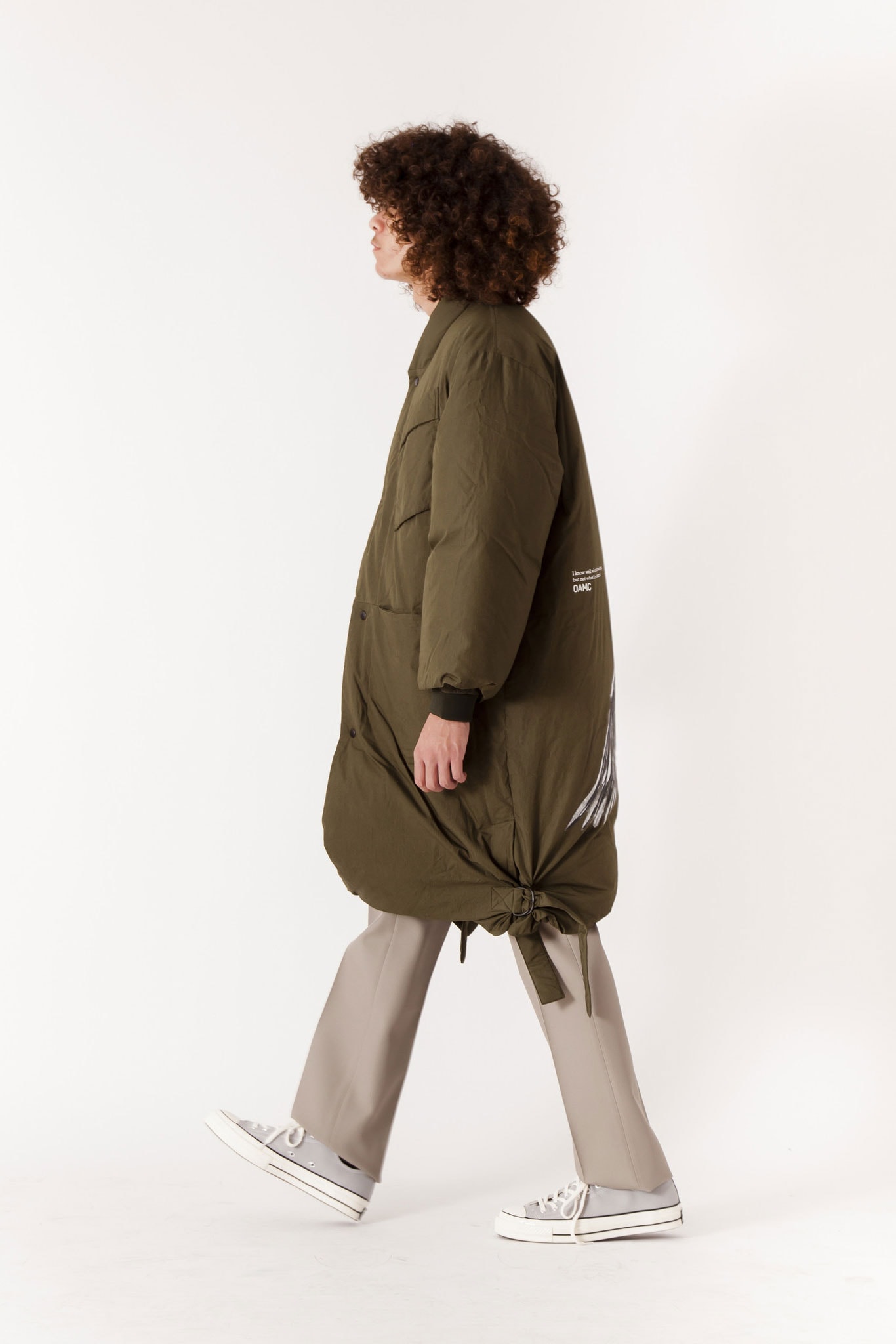 OAMC Down Officer Coat 2016 Fall/Winter military green long coat painted dove