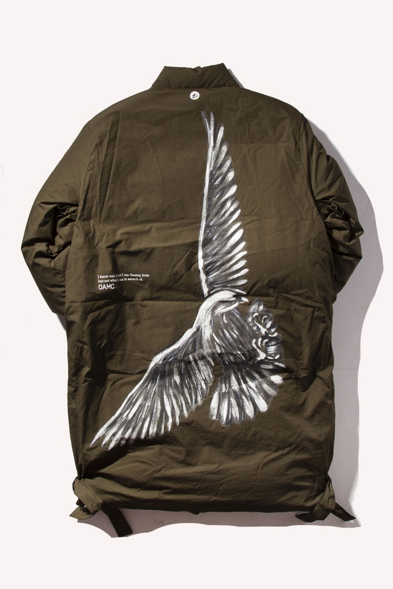 OAMC Down Officer Coat 2016 Fall/Winter military green long coat painted dove