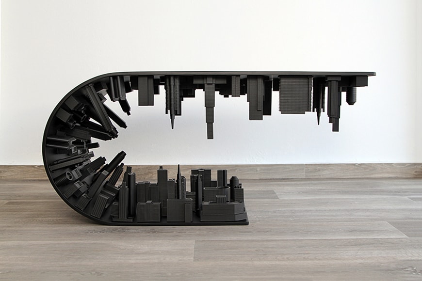 Stelios Mousarris Bends Reality With All-Black Matte "Wave City" Table coffee home decor skyline inception