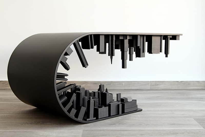 Stelios Mousarris Bends Reality With All-Black Matte "Wave City" Table coffee home decor skyline inception