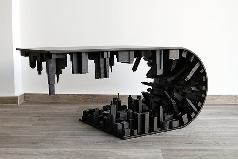 Stelios Mousarris Bends Reality With All-Black Matte "Wave City" Table coffee home decor skyline inception