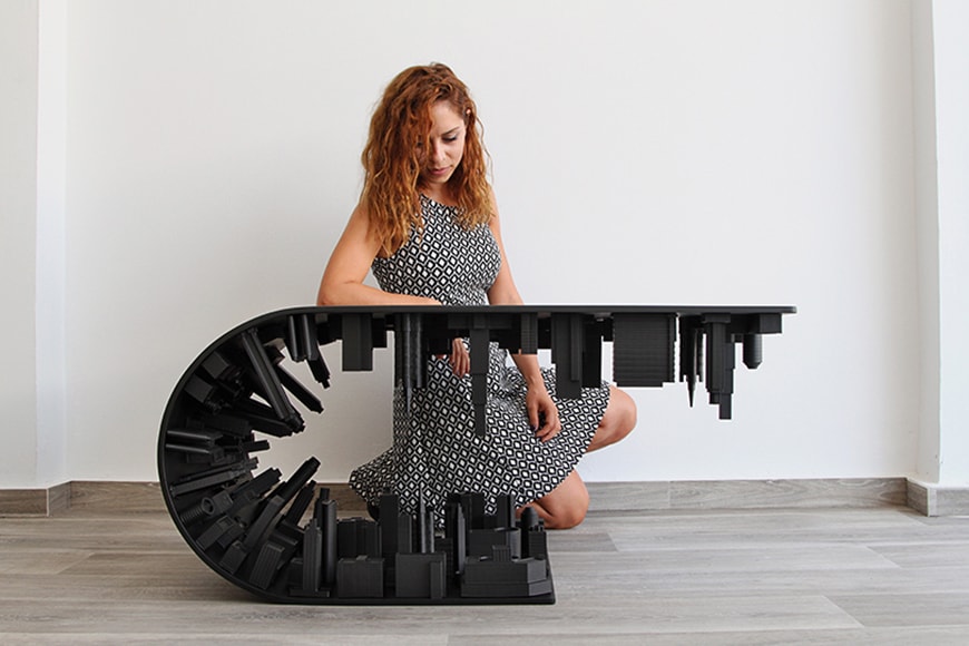 Stelios Mousarris Bends Reality With All-Black Matte "Wave City" Table coffee home decor skyline inception