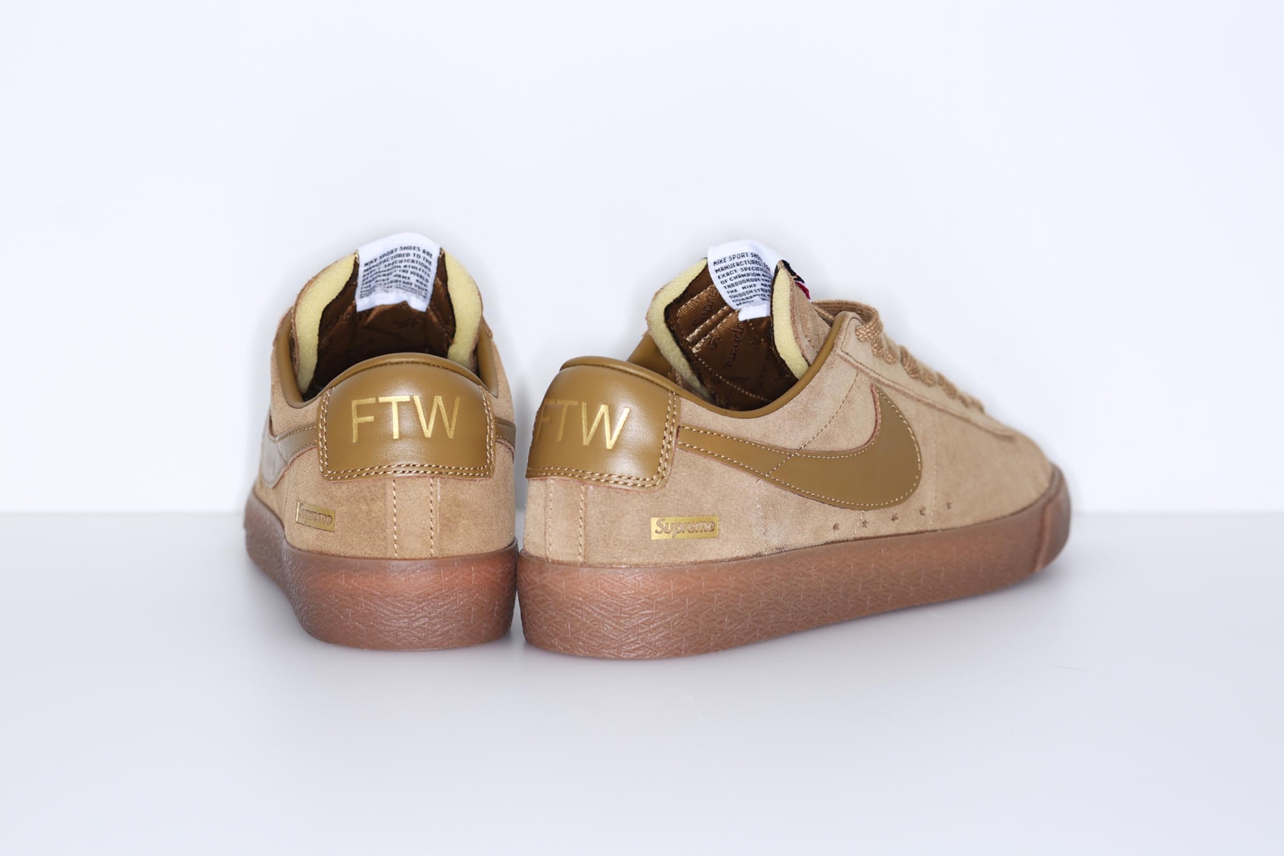 Supreme Nike SB Blazer Low GT pink brown teal gold sneakers