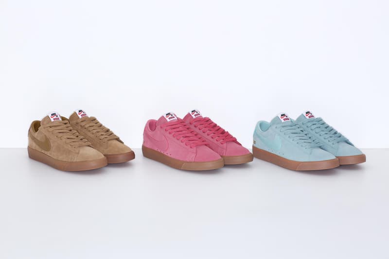 Supreme Nike SB Blazer Low GT pink brown teal gold sneakers