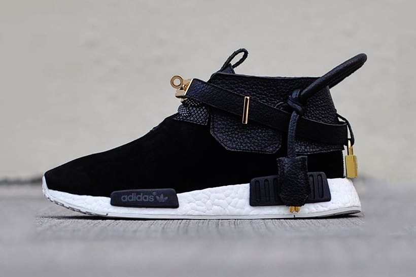 The Remade Creates a Pair of Hermès x adidas NMD originals french luxury house custom made black gold lock