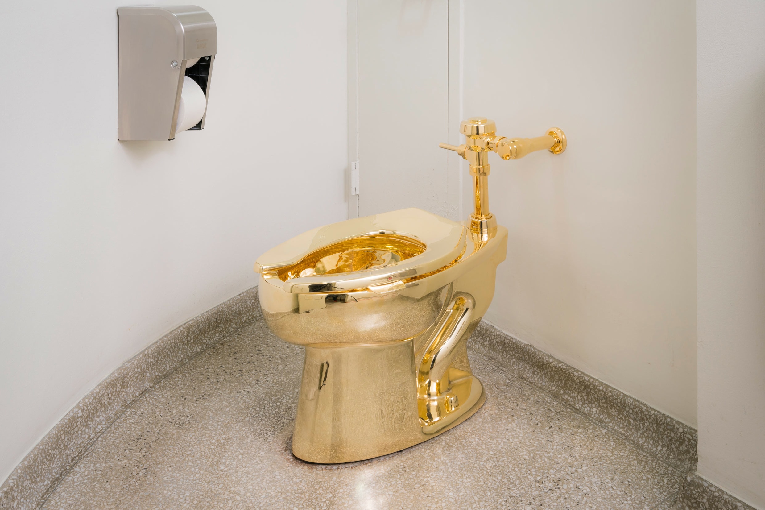 18K Gold Toilet America Maurizio Cattelan Guggenheim karat sculpture art exhibition