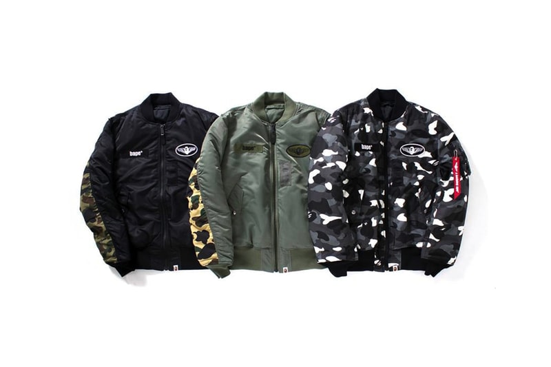 BAPE Alpha Industries Camo MA 1 Bomber Jackets