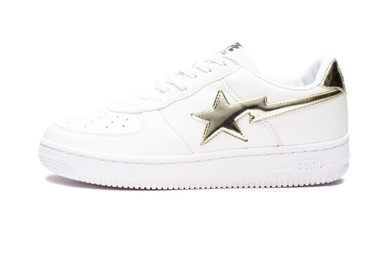 BAPE BAPE STA White Leather Metallic Gold Silver Foil