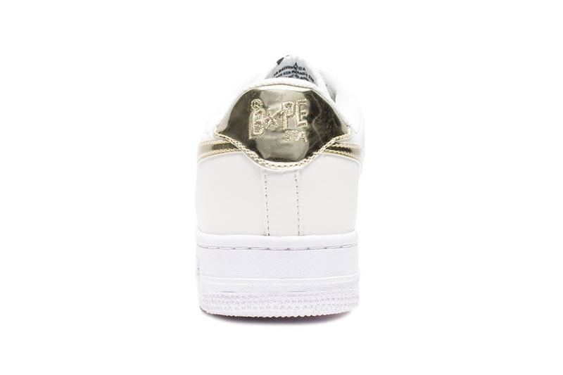 BAPE BAPE STA White Leather Metallic Gold Silver Foil