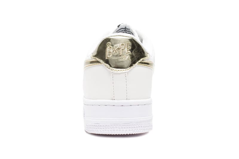 BAPE BAPE STA White Leather Metallic Gold Silver Foil