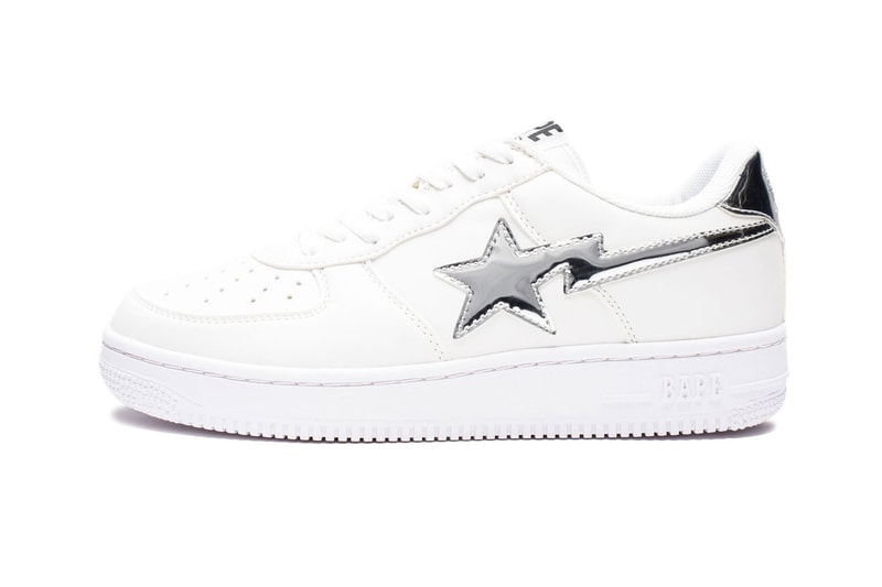 BAPE BAPE STA White Leather Metallic Gold Silver Foil