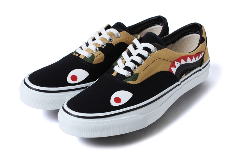 BAPE Shark Slip Ons and 1st Camo Shark Yank Sta red black navy canvas