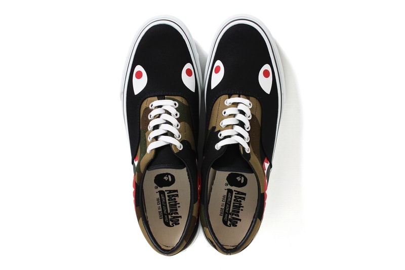 BAPE Shark Slip Ons and 1st Camo Shark Yank Sta red black navy canvas
