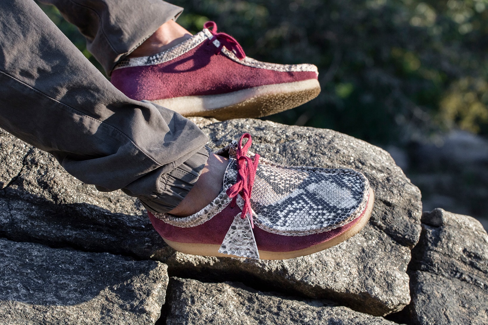 Concepts Clarks Wallabee Moc Snakeskin Burgundy Suede