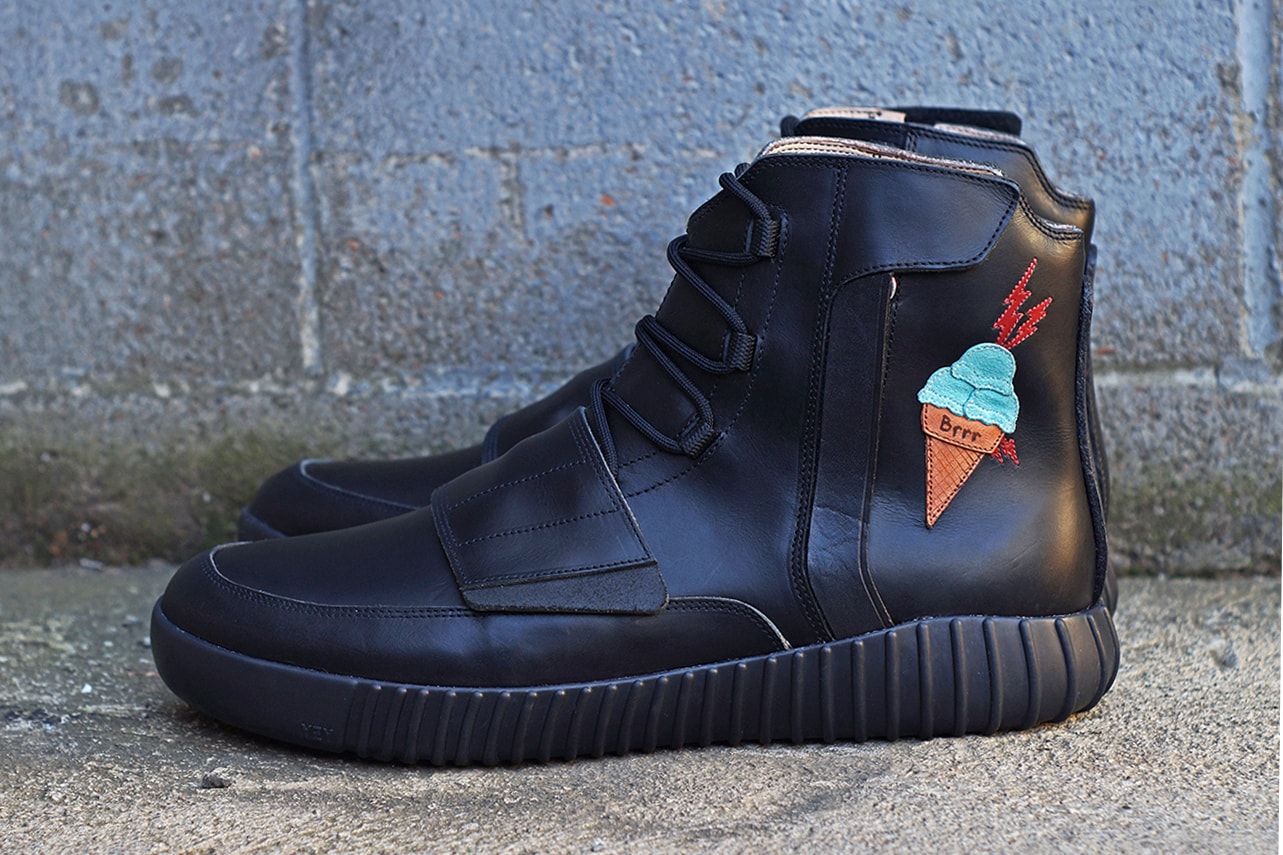 JBF Customs Yeezy BOOST 750 Ice Cream Decor Gucci Mane Black Leather Water Resistance Veg Tanned Leather Mint Suede