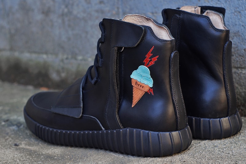 JBF Customs Yeezy BOOST 750 Ice Cream Decor Gucci Mane Black Leather Water Resistance Veg Tanned Leather Mint Suede