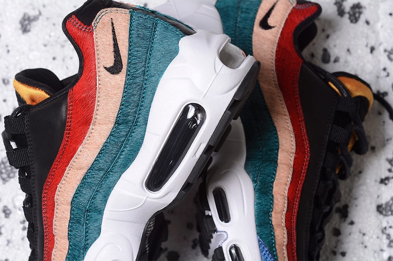 Nike Air Max 95 Pony Hair Pack Rainbow Black Dark Cayenne Rio Teal White midsole END.