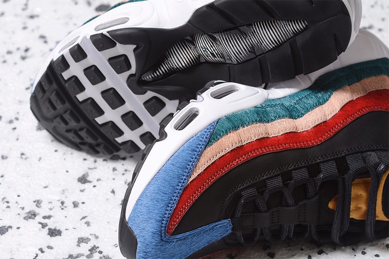 Nike Air Max 95 Pony Hair Pack Rainbow Black Dark Cayenne Rio Teal White midsole END.