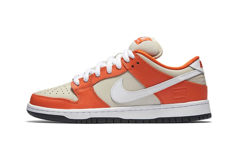 Nike SB Dunk Low Premium Orange Box Closer Look Old School Orange white colorway skateboarding white swoosh shoebox emboss